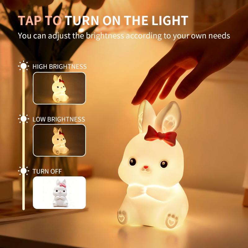 Cute Rabbit Night Light,Touch-Control Dimming,Timed Bedside Lamp,Ideal for Home Decor,Best Birthday/Holiday gifts,Easter Gift