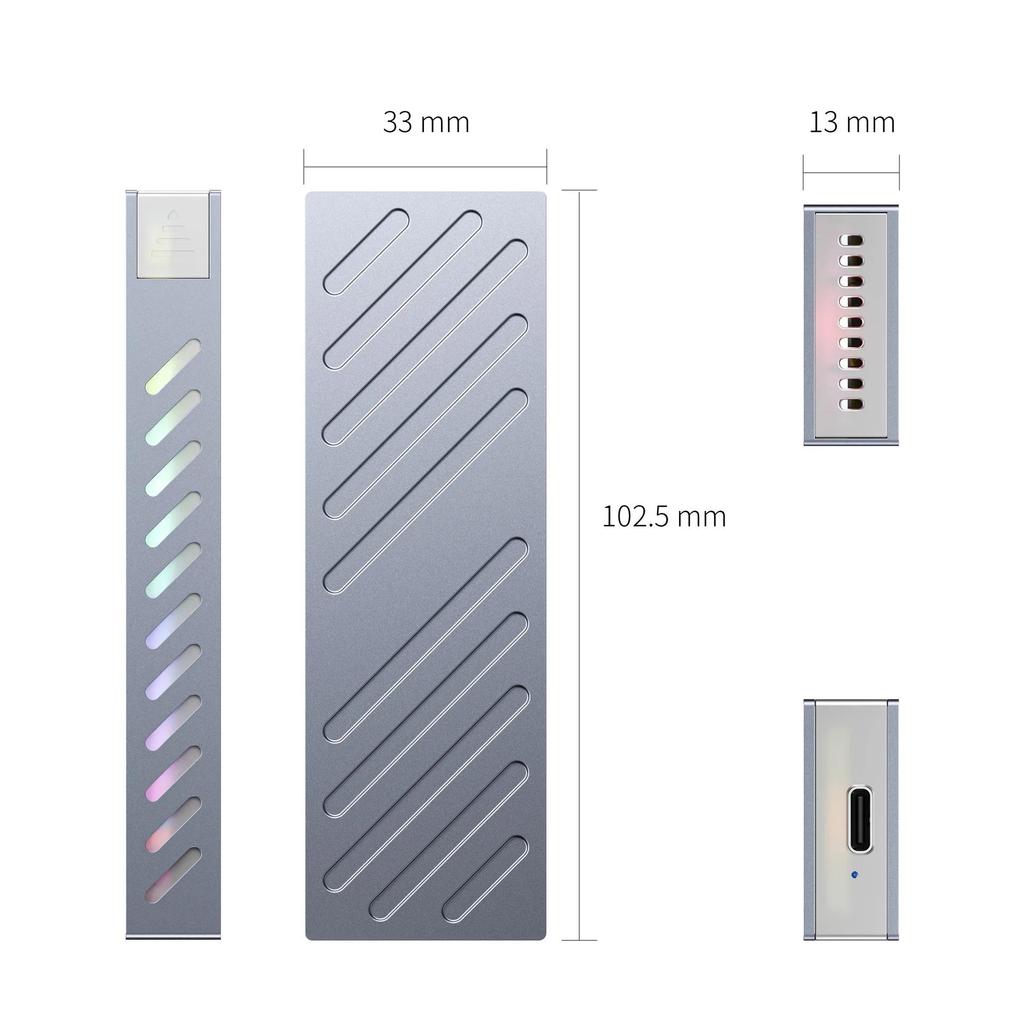 M.2 NVMe SSD Enclosure 10Gbps PCIe SSD Case Aluminum Alloy External Hard Drive Box USB 3.1 Interface RGB Colorful Light Tool Free Support UASP