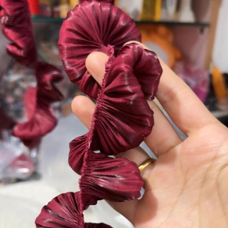 4M Glitzer Superweicher Kristall Satin Doppellagig Plissiert Rüschenspitze Besatz DIY Nähen Kleidung Rocksaum Heimtextildekor