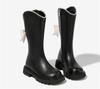 PPXID Pipishida Long Boots for Ribbon Fleece Side Christmas Everyday Size 21cm Girls, Decor, Lining, Warm, Water-Repellent, Zipper, Non-Slip,