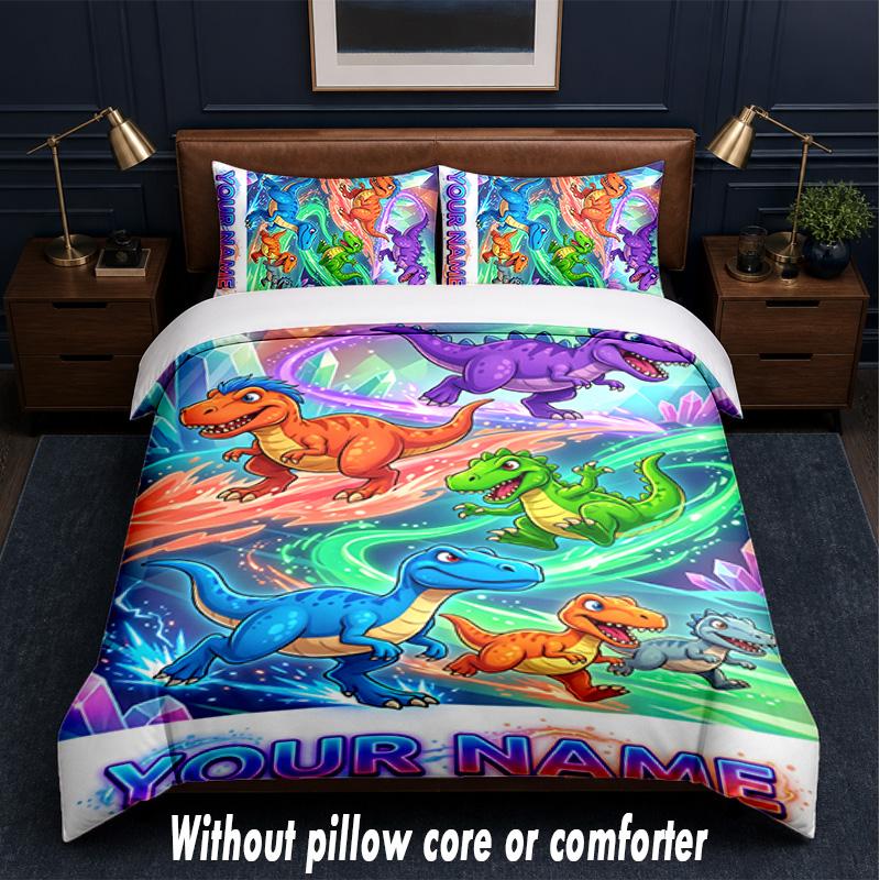 Dinosaur Theme Custom Text Or Name 3Pcs Bedding Set,1 Flat Sheet & 2 Pillowcases Personalized Home Bedding