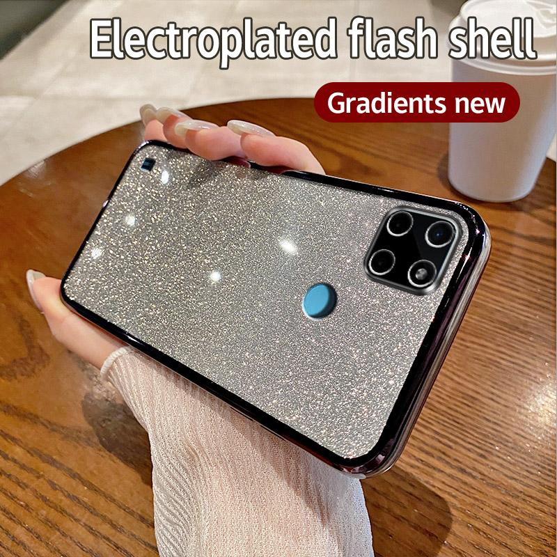 Für OPPO Realme C21Y Hülle Realme C25Y Handyhülle Glänzende Glitzer Beschichtung Silikon Kameraobjektiv Weiche Rückseite