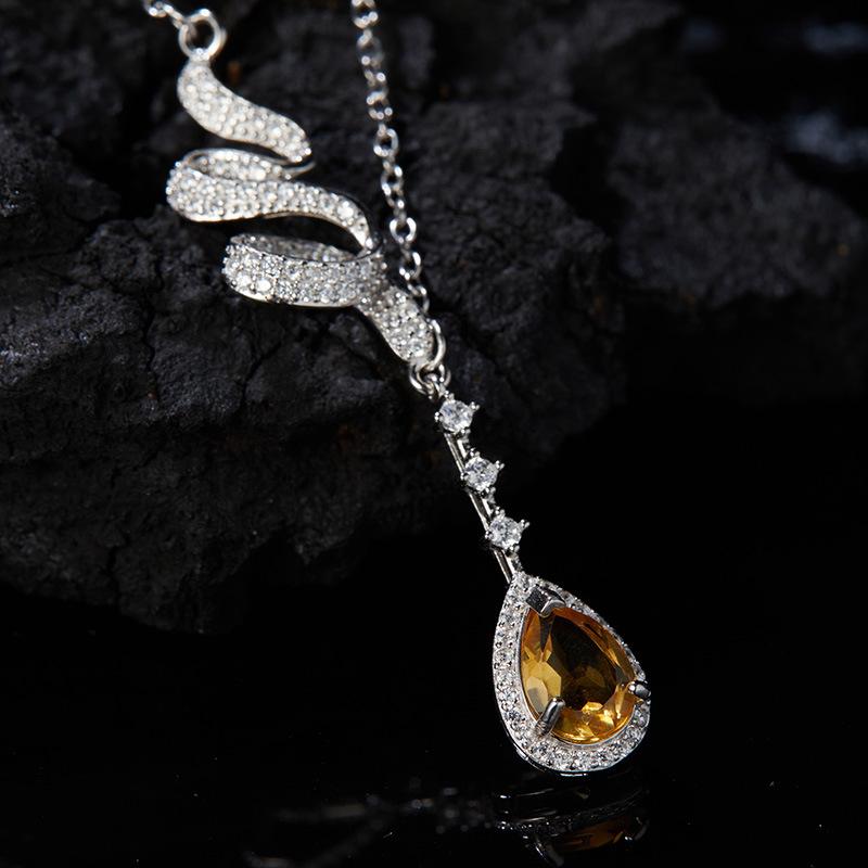 S925 Sterling Silver Natural Topaz Garnet Citrine Amethyst Treasure Necklace Female Clavicle Chain Accessories