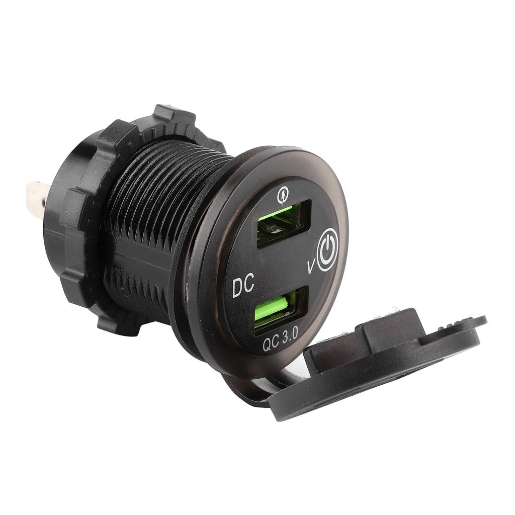 Dual USB Port Charger QC 3.0 Fast Charging Waterproof with LED Voltmeter for Car Boat Yacht ATV RVRed LED Light