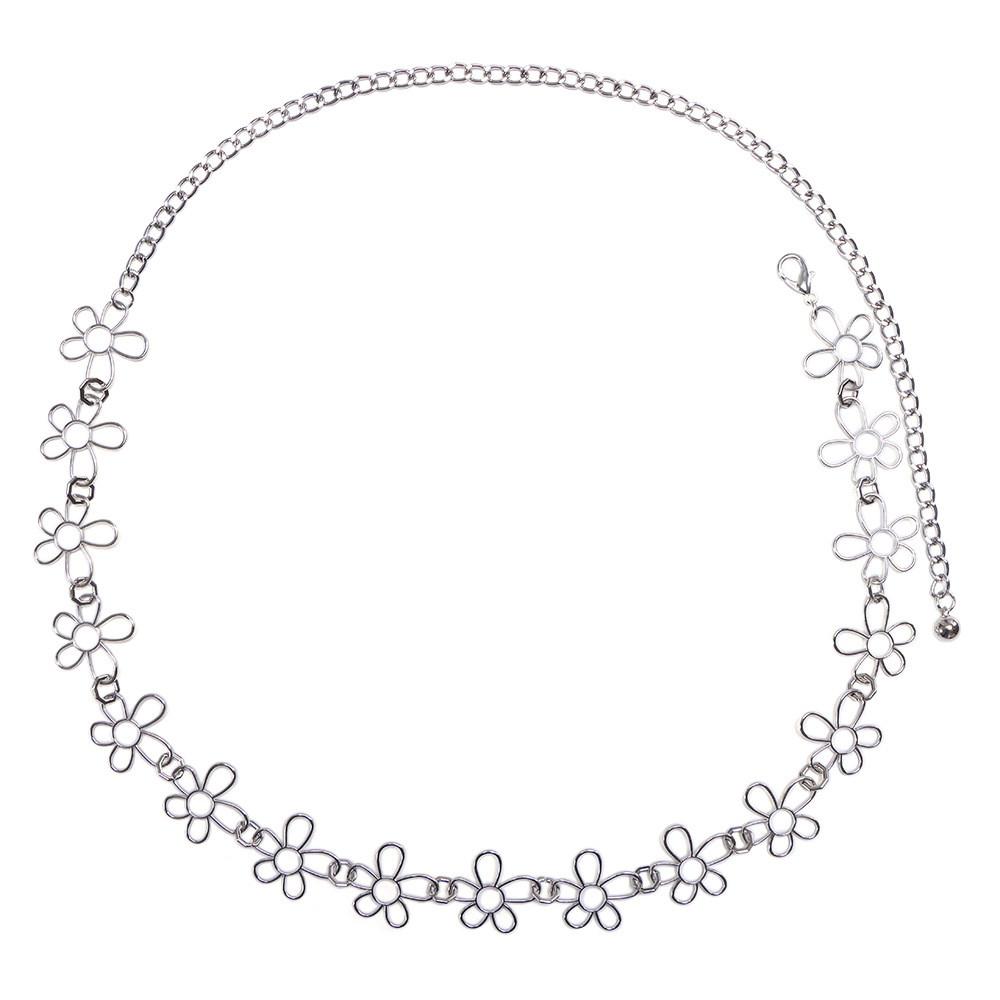 Bohemian Floral Silver Waist Chain With Tassels For Women Summer Festival Accessory