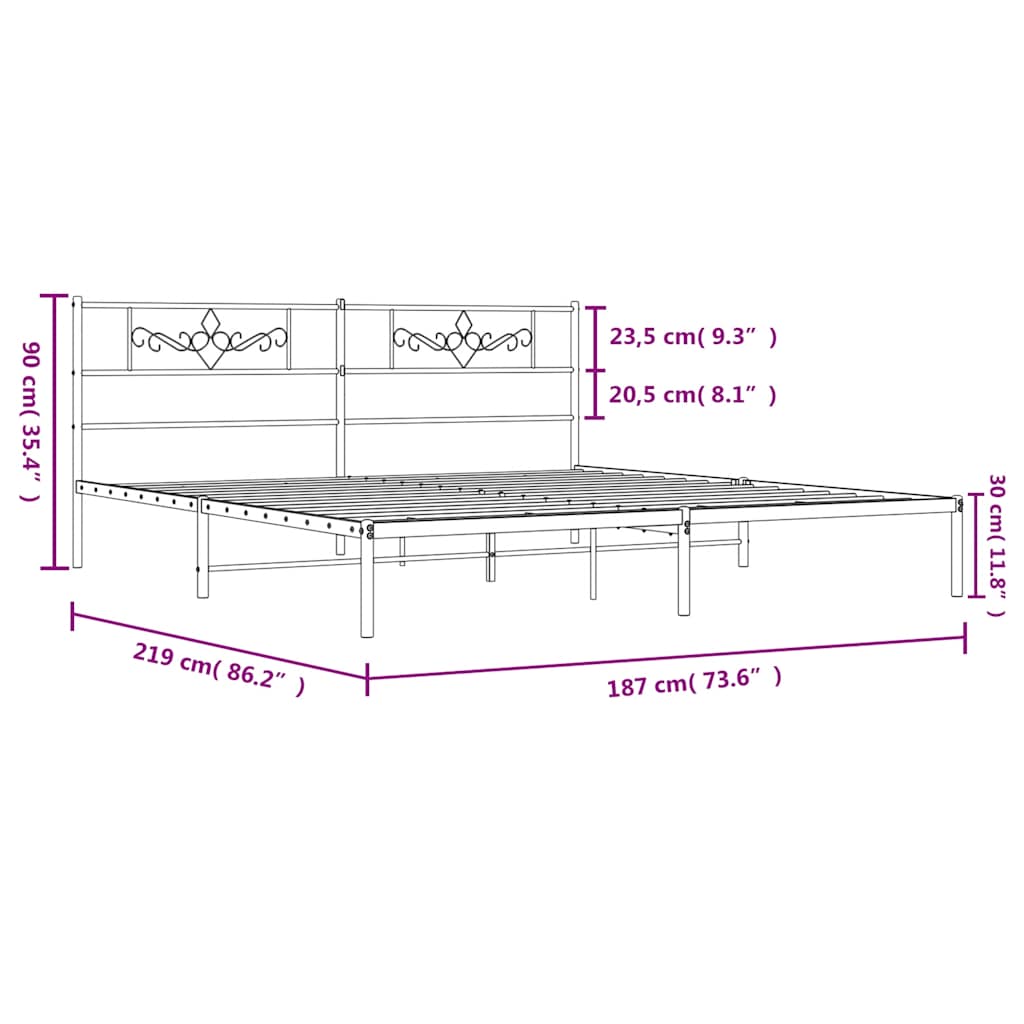 Metal Bed Frame with Headboard Black 183 x 213 cm
