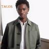 Men Jacket Lapel Long Sleeve Single Breasted Middle-aged Coat with Patch Pocket Solid Color Casual Jacket Outwear