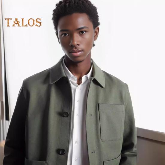 Men Jacket Lapel Long Sleeve Single Breasted Middle-aged Coat with Patch Pocket Solid Color Casual Jacket Outwear