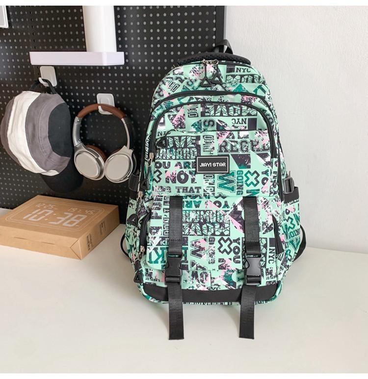 

Stylish Graffiti Backpack For Students Featuring Large Capacity And Comfortable Design In Black Blue Pink Beige And Green Green