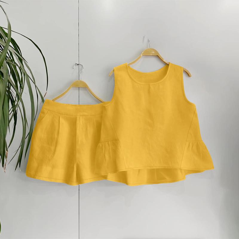 

ZANZEA Женские летние майки и шорты Повседневные костюмы-двойки 3XL жёлтый