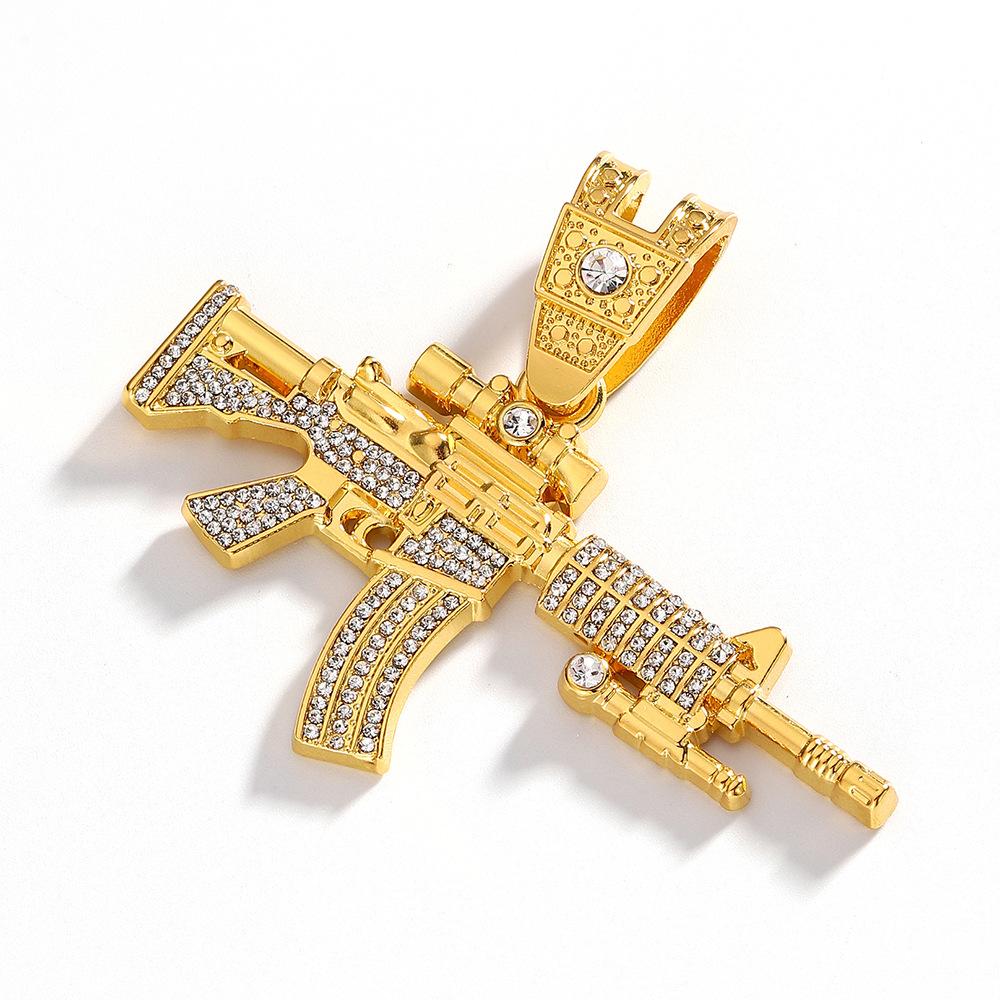 Diamond Gun Jewelry Alloy Simulation Ak Weapon Model Hip Hop Men'S Necklace