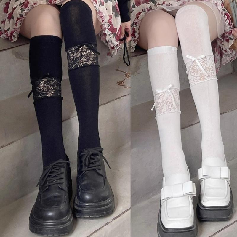 Damen Kniestrümpfe Spitzenabschluss Kniestrümpfe Seidige Strumpfhosen für Damen Mädchen Kniestrümpfe mit Spitzennetz