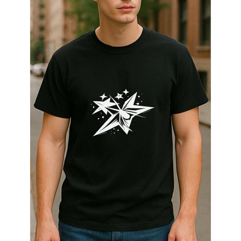European sizes Men'S Casual Short-Sleeved Round-Neck T-Shirt | Five-pointed Star Print, Comfortable and Breathable,