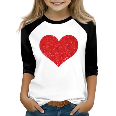 Tops For Youth Girls 4-16 Years Round Neck 3/4 Sleeves T-Shirts Trendy Tops Outfit Tees