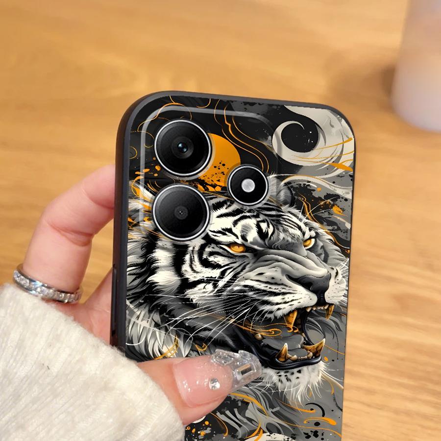 Black Soft Phone Cover Case for Xiaomi Redmi Note 11s 10S 13 14 Pro Plus 12s 7 8 9 10 11 12 9S Cool Silver Tiger