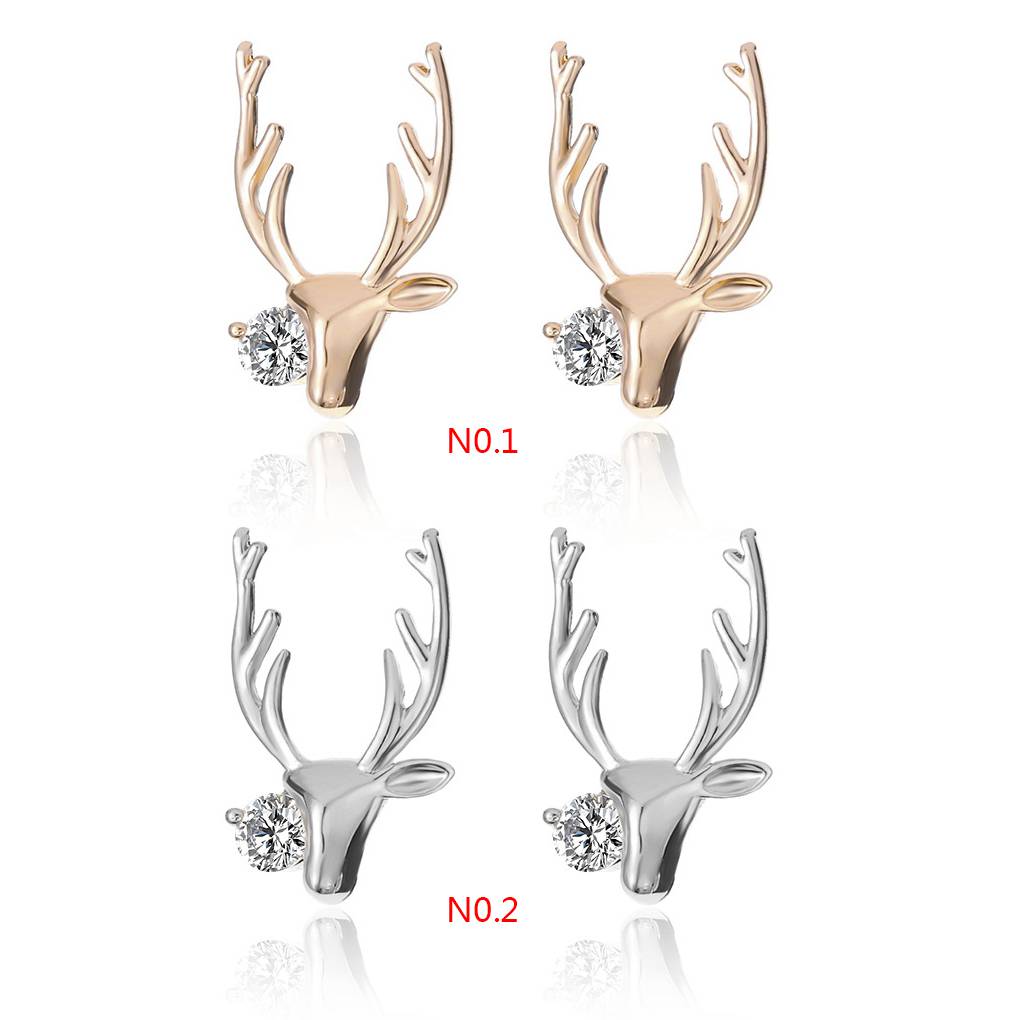 1 Pair Fashion Rhinestones Antlers Earring Women Christmas Ear Studs Girl Bohemian Crystal Ear Rings