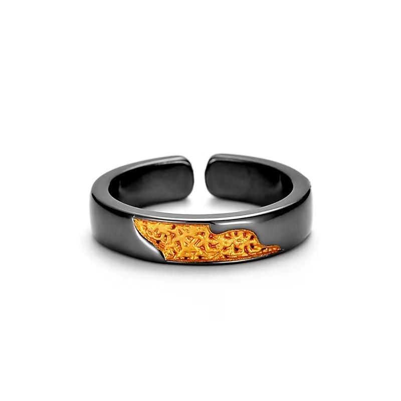 Adjustable Sterling Geometric Ring With Gold Plating Vintage Sunlight Design Unisex Couple Jewelry
