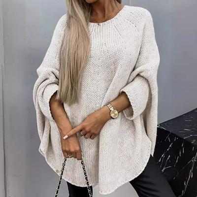 Women's Batwing Sleeve Knit Sweater Crew Neck Long Sleeve Loose Pullover Solid Color Casual Spring Autumn Jumper