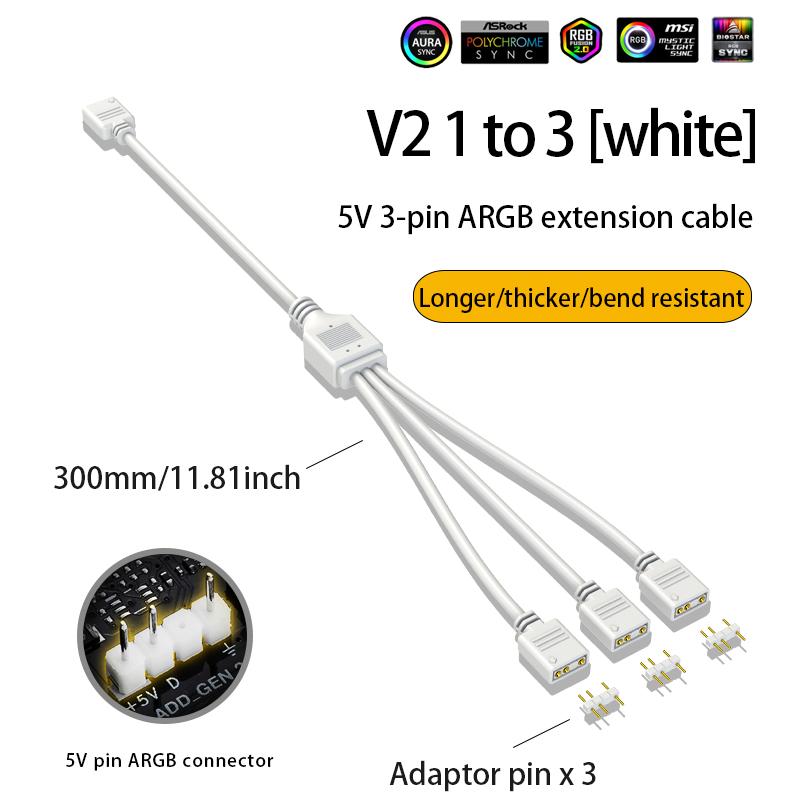 ARGB Chassis Fan Splitter 5V 3PIN Connector 1 To 2/3/4 Motherboard Extension Cable Synchronization 30cm for PC Light Strip Fans