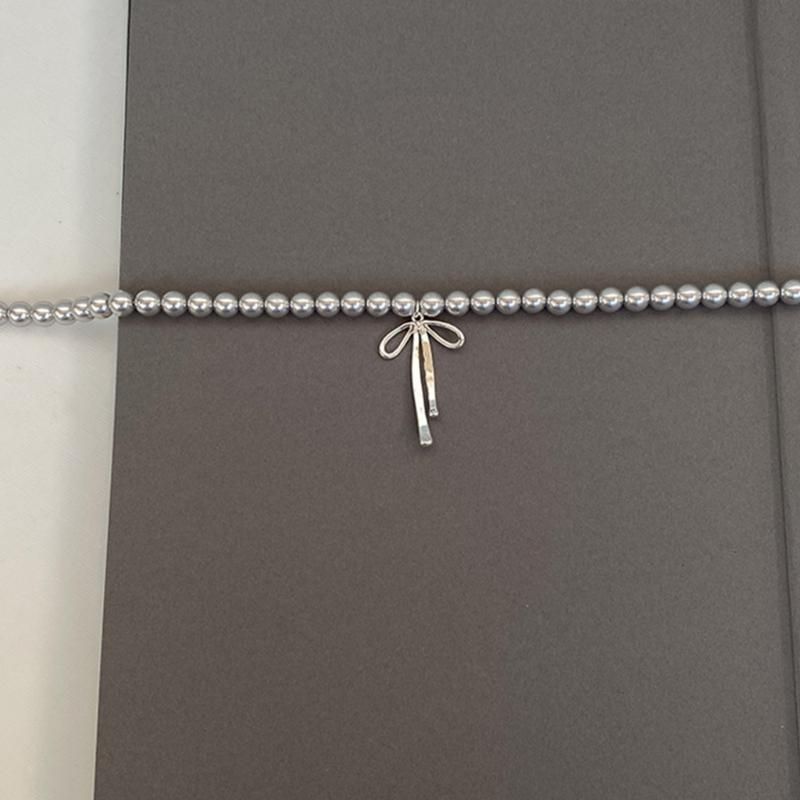 Exquisite Bowknot Pendant Necklace Elegant Neckchains Jewelry Gray Pearls Clavicle Chain Charm Adornment for Women
