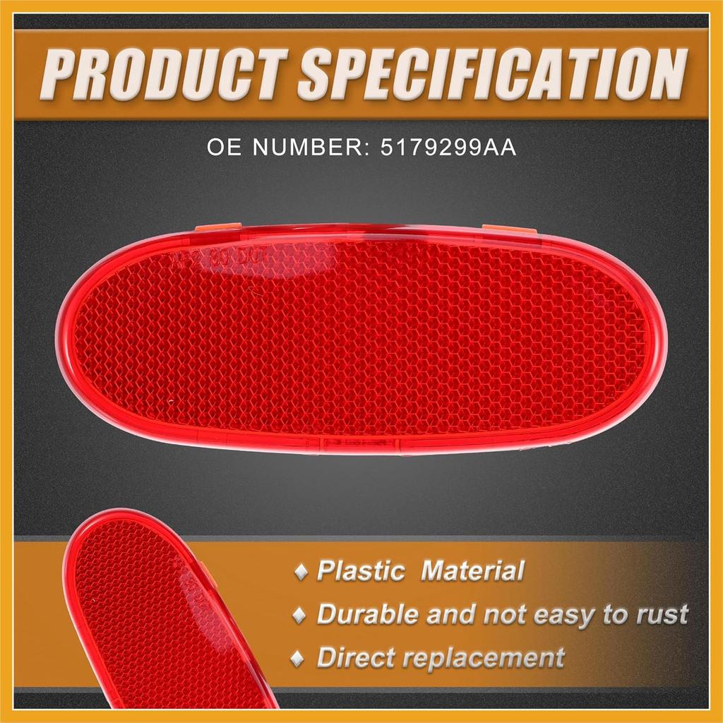 Front Door Panel Reflector Light Cover for Dodge for Ram 1500 2002-2008 5179299AA Red Replacement