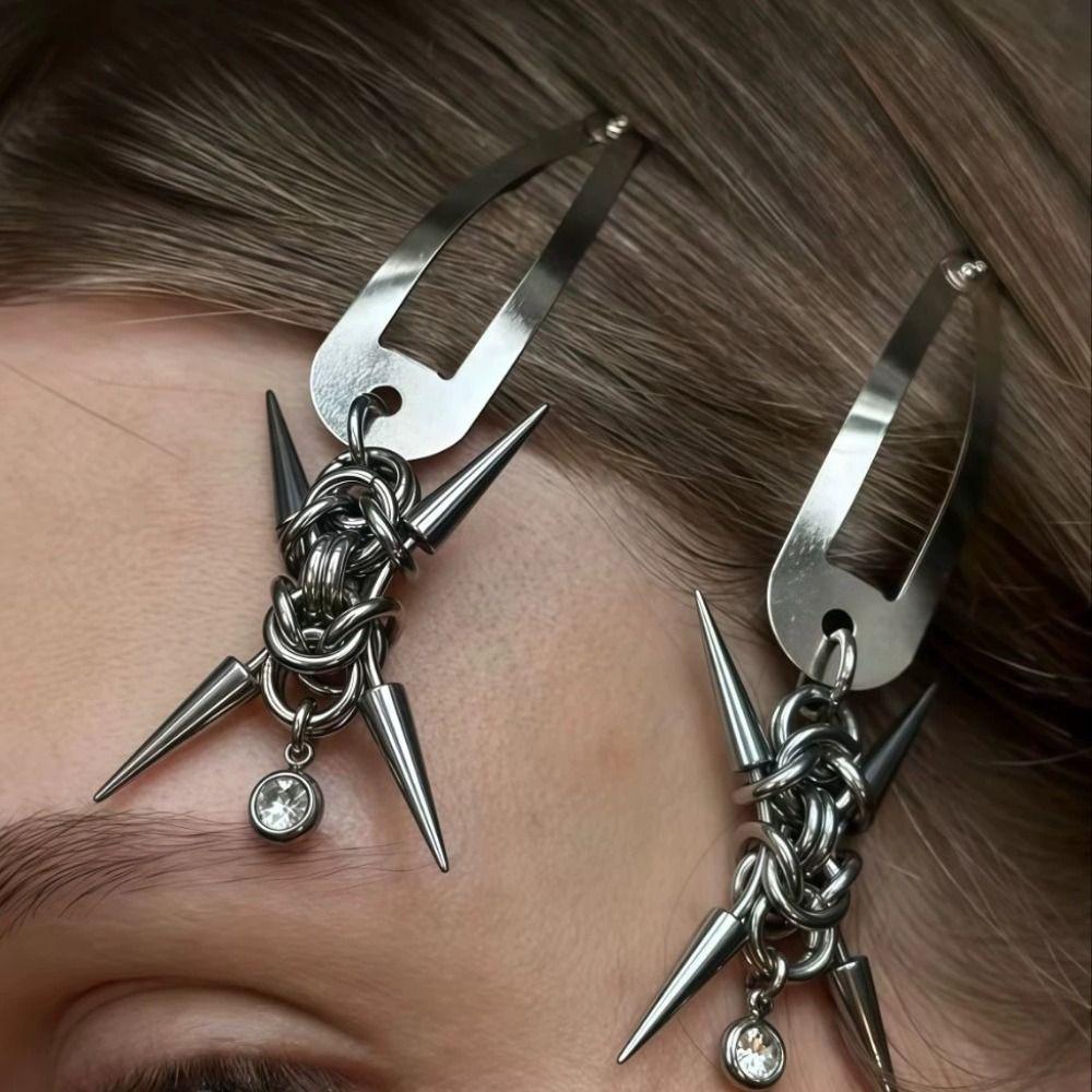 Heavy Industry Rivet Hair Clips Stainless Steel Goth Hair Clips Fashion Punk Hair Clips Women Girl