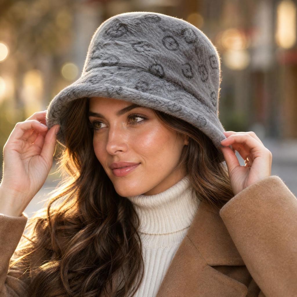 Women's Printed Hat Warm Fisherman Hat for Fall and Winter