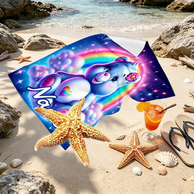 Custom Name Personalized Care Bears Print Beach Towel, for Trip Camping Beach Party Home Decor, Birthday Gift for Family & Friends