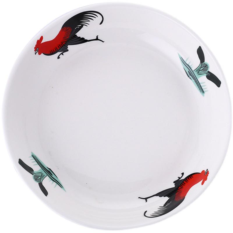 Ceramic Farmhouse Rooster Dish: Deep Round Plate for Fruit, Rice, and Soup
