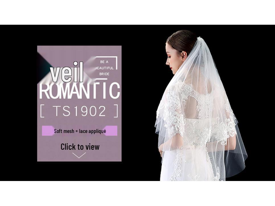 European & American Short Bridal Veil with Lace, Rhinestones & Comb