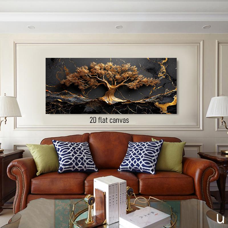 1pcs Golden Wealth Tree Decoration Painting Modern Light Luxury Living Room Entrance Background Wall Hanging Painting Nordic Sty