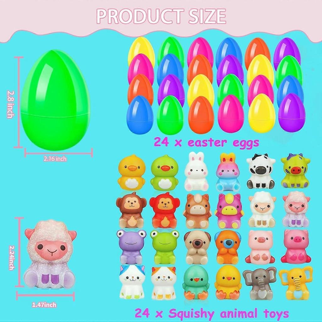 24 Pack Filled Easter Eggs for Kids Prefilled Egg Fillers Squishy Toys Stuffed Easter Eggs Easters Gifts Basket Stuffers for Kids Girls Toddlers Boys