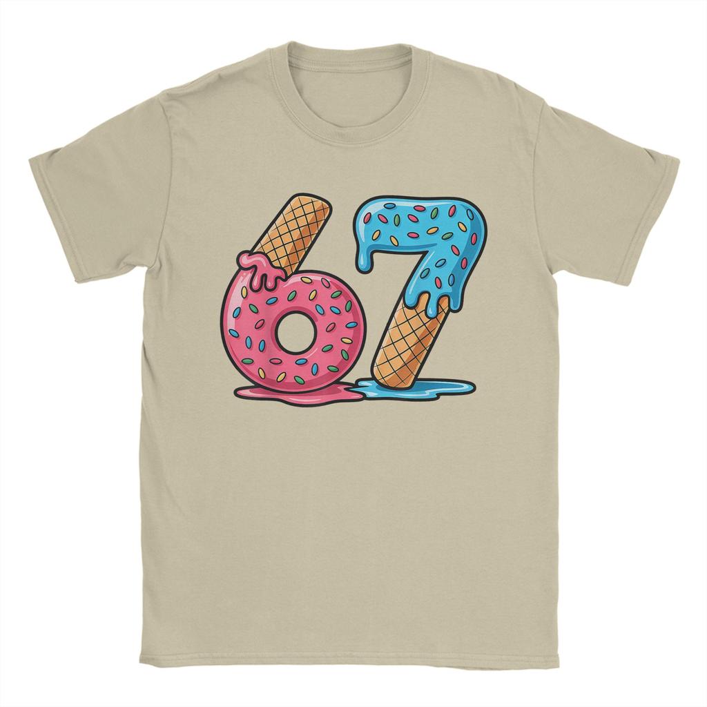 Unisex Six Seven Ice Cream Drip Cool Meme Funny Number T Shirts Pure Cotton Clothing Vintage Round Collar Tees Summer TShirts