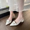 ZA New High-quality Fashion Low-heeled Pointed One-word Buckle Square Buckle Silver Metal Back Strap Sandals Women