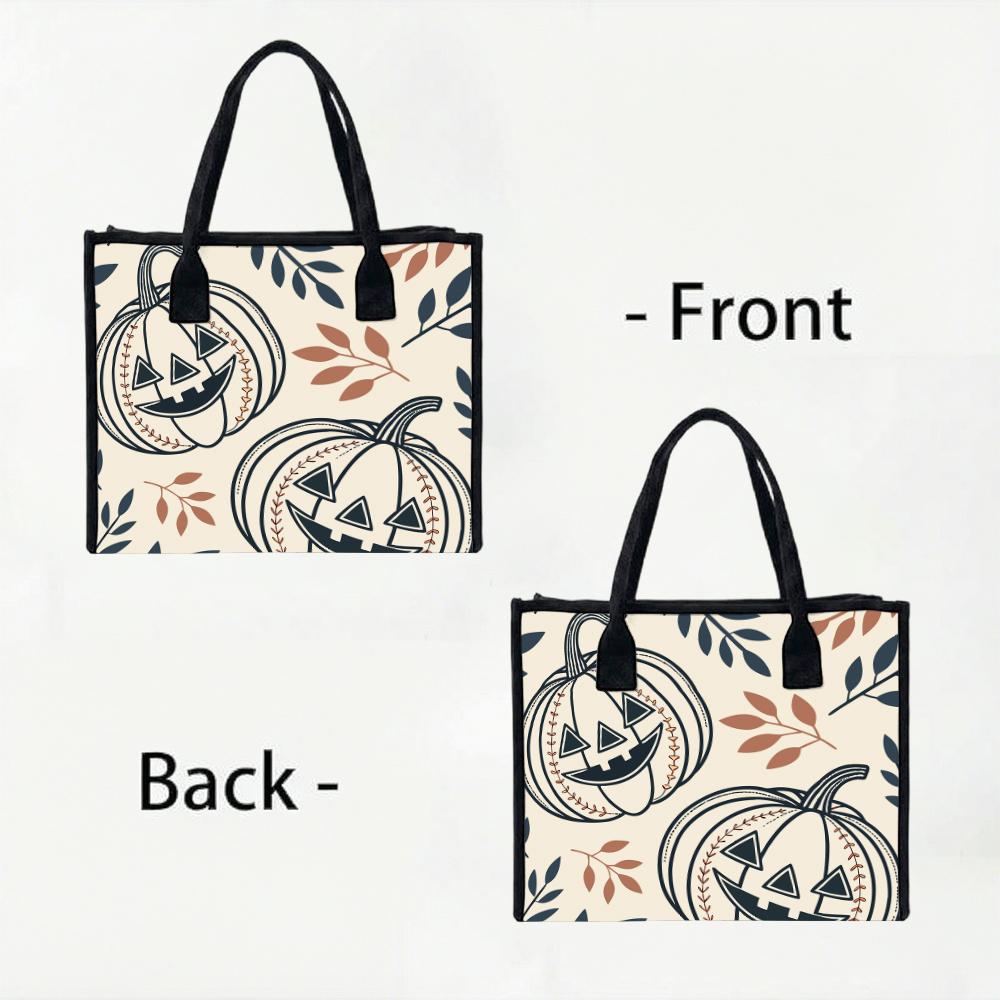 Halloween Pumpkin Tote Bag Fashion Canvas Handbag Casual Large Capacity Shopping Purse