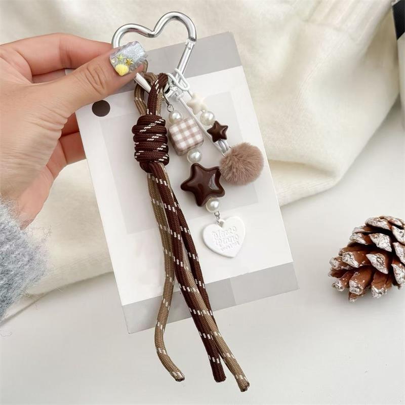 Niedlicher geflochtener Seil Liebe Perlen flauschiger Ball Schlüsselanhänger Anhänger Rucksackanhänger Handykette Taschenanhänger Mädchen DIY Liebe Schnalle Schlüsselanhänger Geschenk