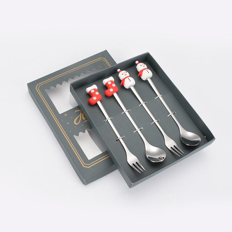 Christmas Cartoon Snowman Spoon & Fork Set - Cute Dessert Cutlery Gift