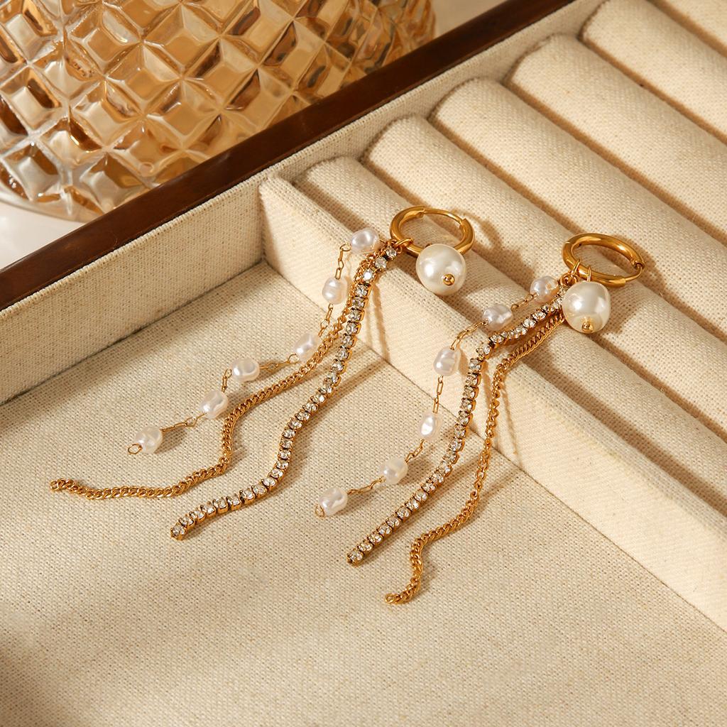Elegant Tassel Drop Earrings with Pearl and Zirconia Chains Luxurious Versatile Accessories