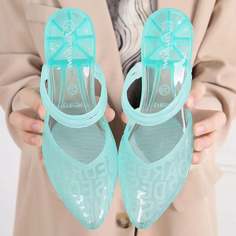 Damen Sommer Baotou Transparente Kristall Casual Sandalen Weicher Boden Rutschfest Atmungsaktiv Doppelt nutzbar Strand Sandalen Hausschuhe