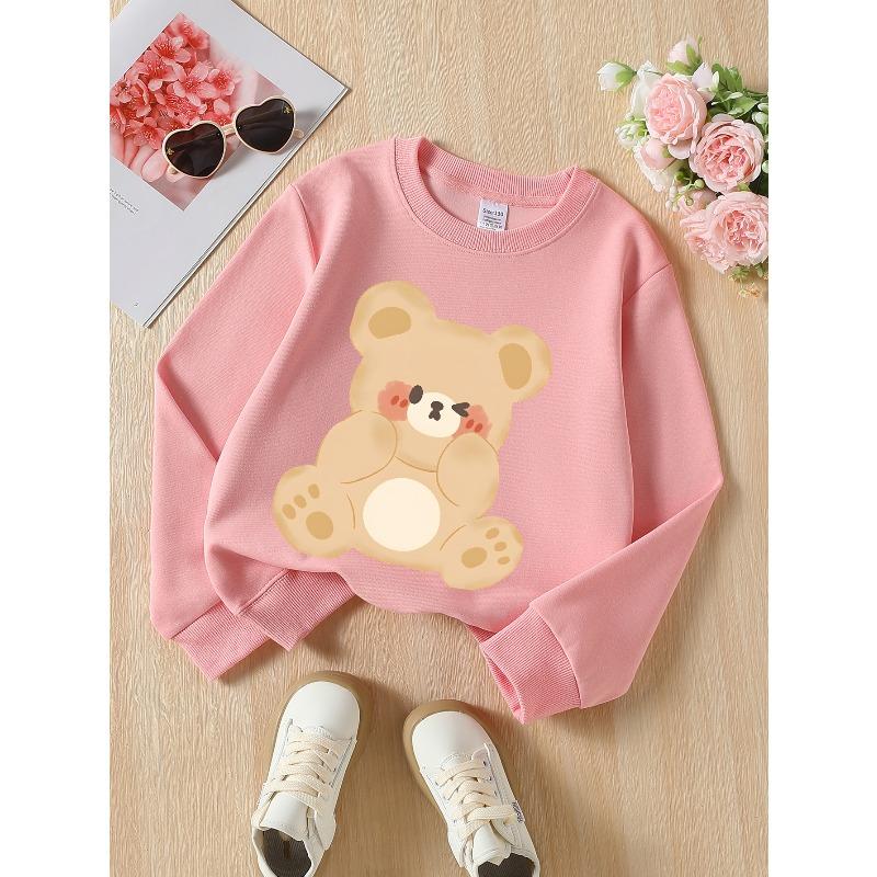 European sizes Adorable Crewneck Sweatshirt for Kids Featuring a Bear with a Blush And a Wink,Soft And Comfy Sportswear