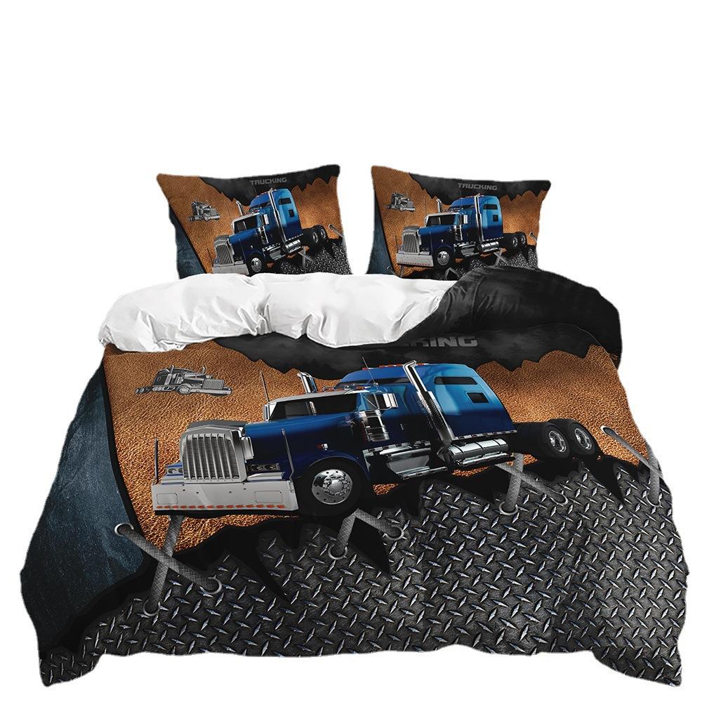 Three-Piece Retro Car Quilt Cover Pillowcase Digital Printing Kit Bedding