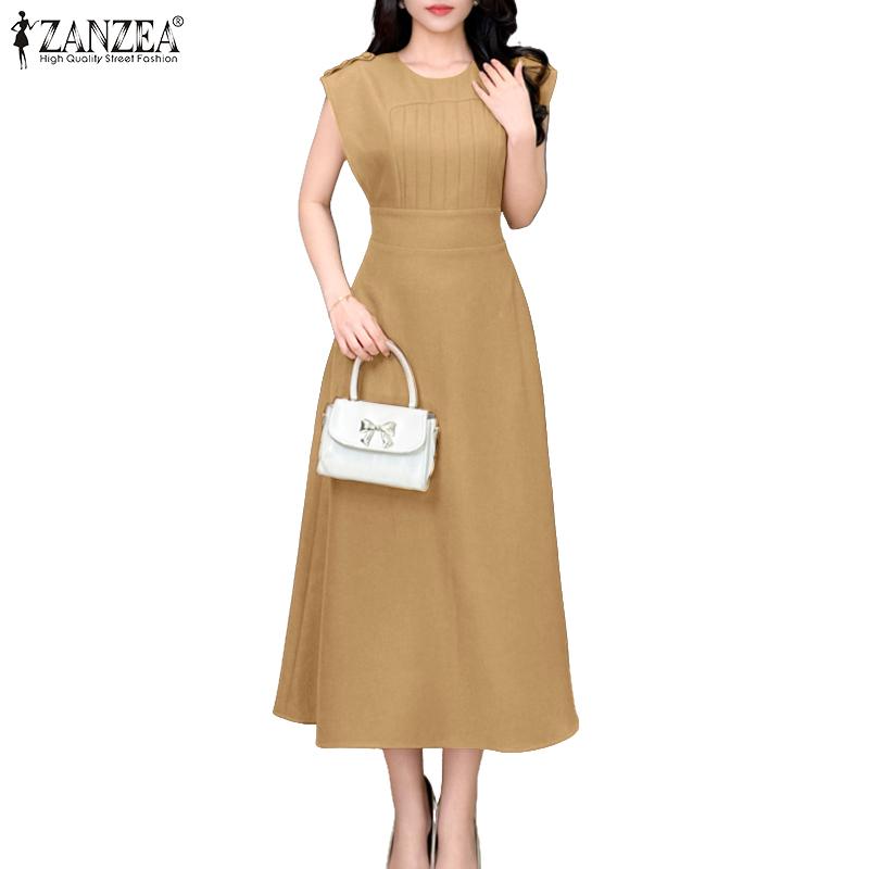 ZANZEA Women Casual Round Neck Summer Short Sleeve Elegant Dress