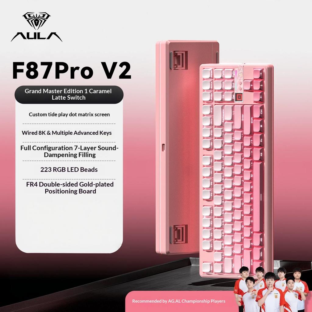 Aula F87 Pro V2 Custom Mechanical Keyboard Wireless Triple Mode Bluetooth Silent Rgb Backlit Gaming For Pc Computer Esports