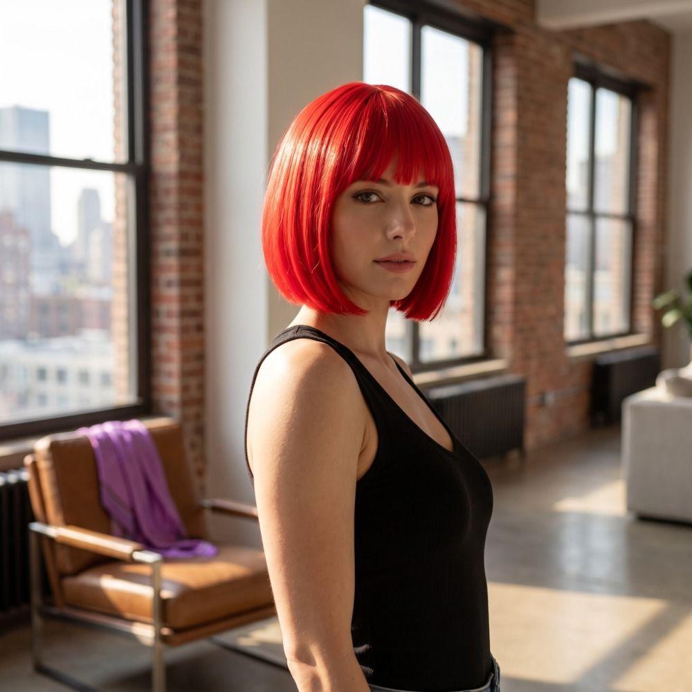 Cosplay Halloween Colored Bangs Wig Colorful Short Straight Bob Hair Vibrant Bob Wig Parties
