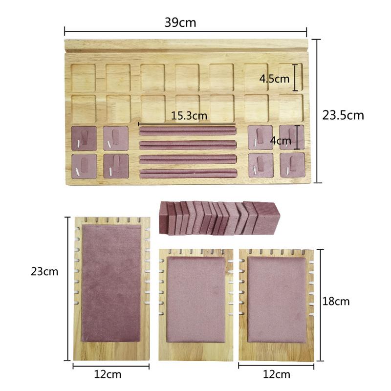 Massivt Trä Avtagbart Smyckesställ Halsband Hänge Örhängen Ring Armband Visningsrekvisita Smyckesset Visningsställ