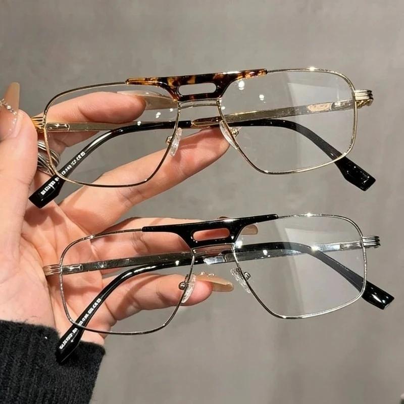 Vintage and Personalized Double Beam Metal Frame Women's Reading Glasses Fashionable and High-quality Anti Blue Light Glasses