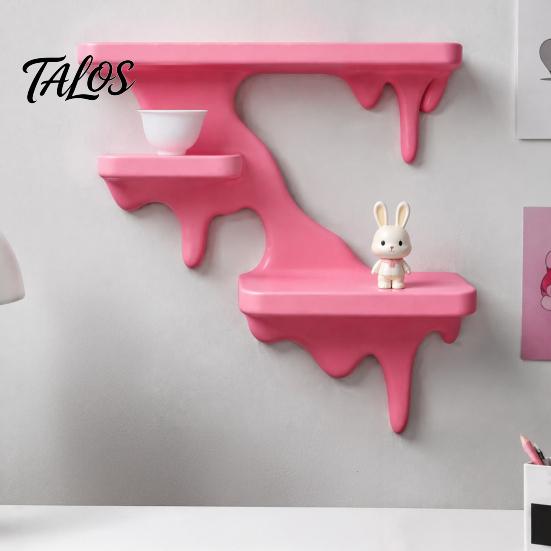 Living Room Wall Decor Three Layer Mounted Storage Rack, PLA Melting Fluid Design Floating Shelf, Artistic Functional Art Molding Display Space Saving