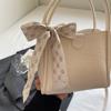 Fashion Vintage Bucket Bag Women PU Leather Top Handle Bag with Checkered Scarf Bow Large Capacity Shoulder Bag for Daily Commute and Outings