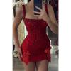 American Spice Girl Heavy Industry Nail Drilled Red Dress Dress Bow Split Sexy Short Banquet Dating Buttocks Short Skirt