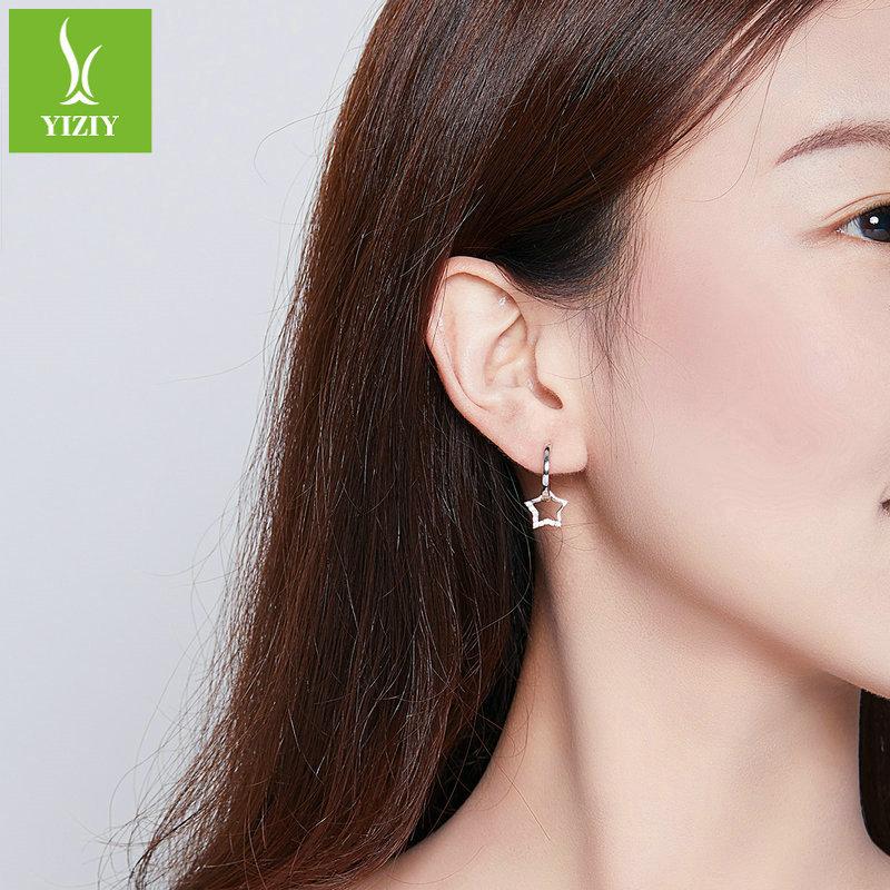 Boucle d'oreille pentagramme en argent sterling S925, boucles d'oreilles étoile zircon plaqué platine vent minimaliste Bse276